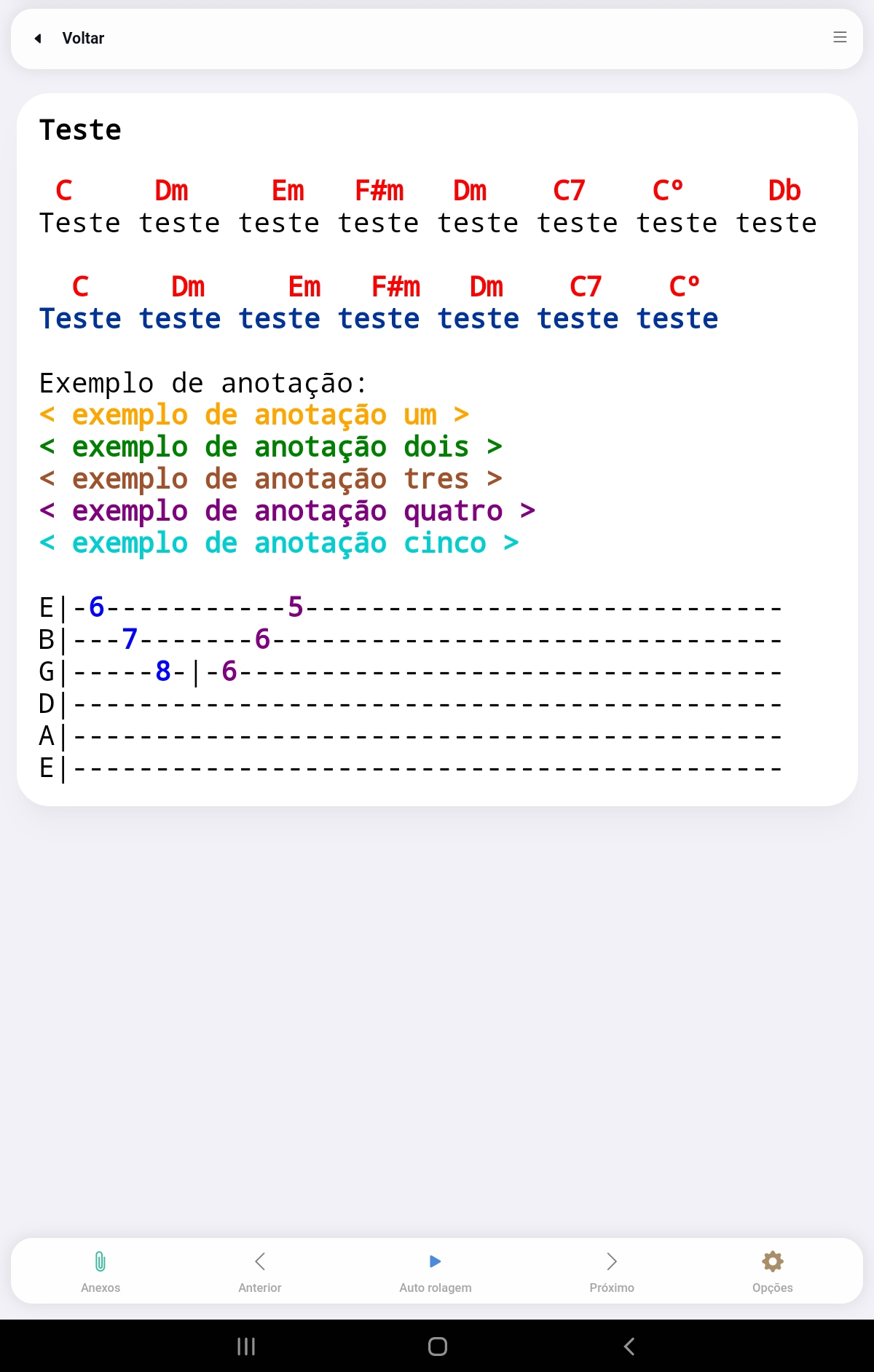 Tela do aplicativo Android do Cifero exibindo cifra e tablatura